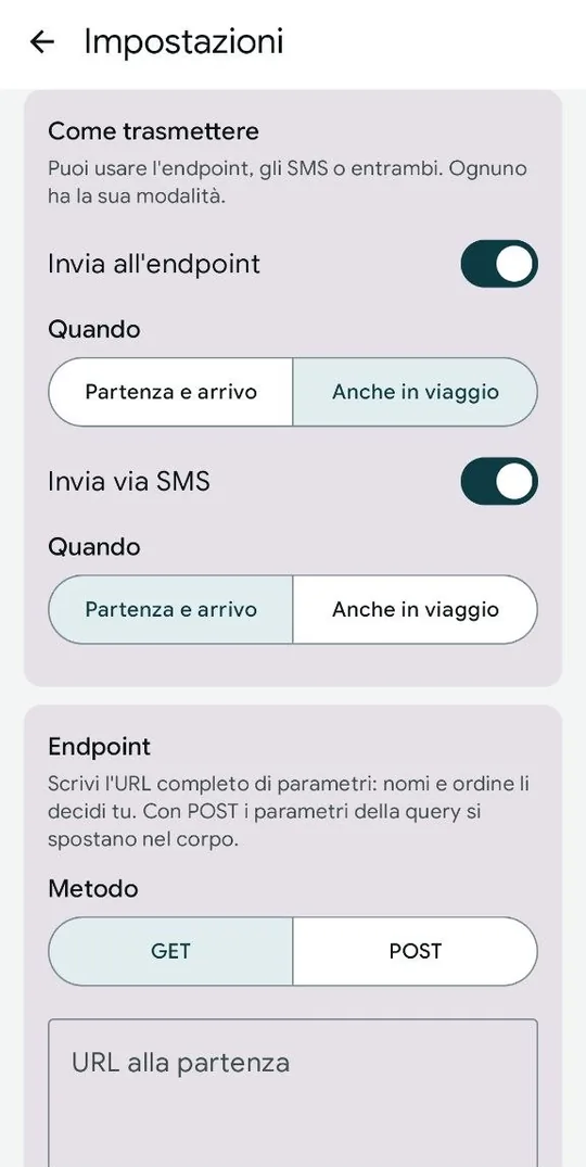 L'indirizzo con i segnaposto e la prova di invio.