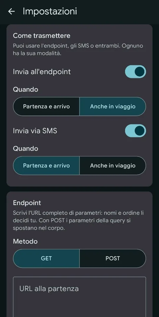 L'indirizzo con i segnaposto e la prova di invio.